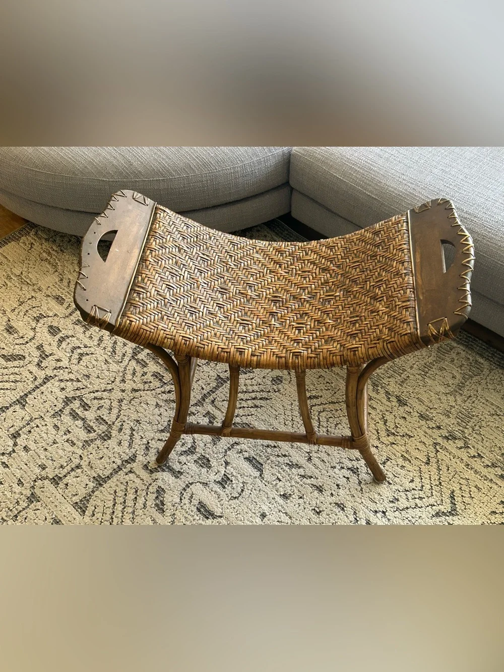 Vintage Woven Rattan Accent Bench - Brown